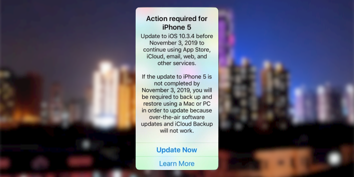 WARNING:  iPhone 5 Update to ios 10.3.4 By Nov 3 to Continue Using Internet